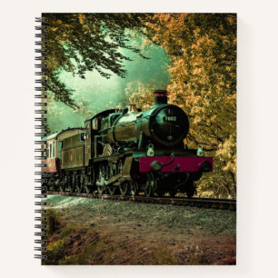 Train Locomotive Retro Vintage Fall Leaves Notebook
