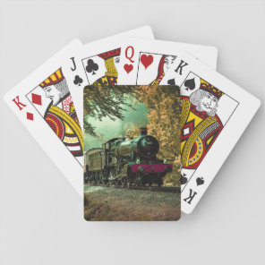 Train Locomotive Retro Vintage Fall Leaves Playing Cards