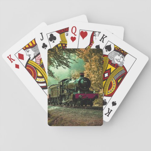 Train Locomotive Retro Vintage Fall Leaves Poker Cards