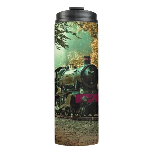 Train Locomotive Retro Vintage Fall Leaves Thermal Tumbler