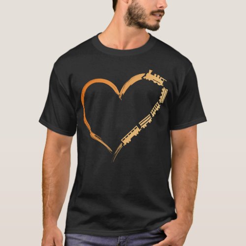 Train Locomotive Steam Train Heart Heart T_Shirt