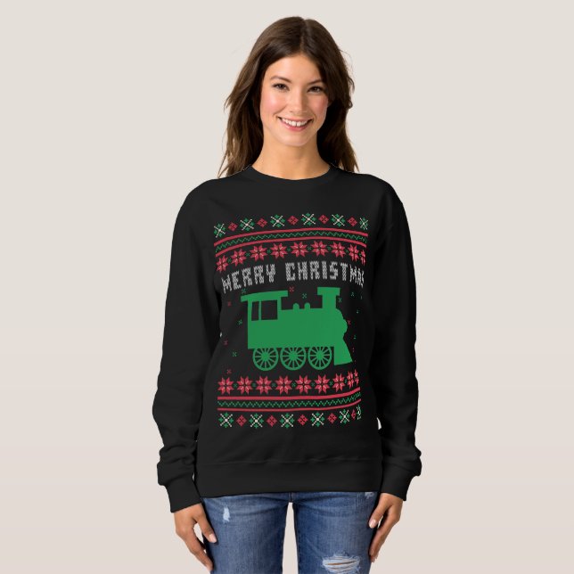 Train Locomotive Ugly Christmas Sweater (Front Full)
