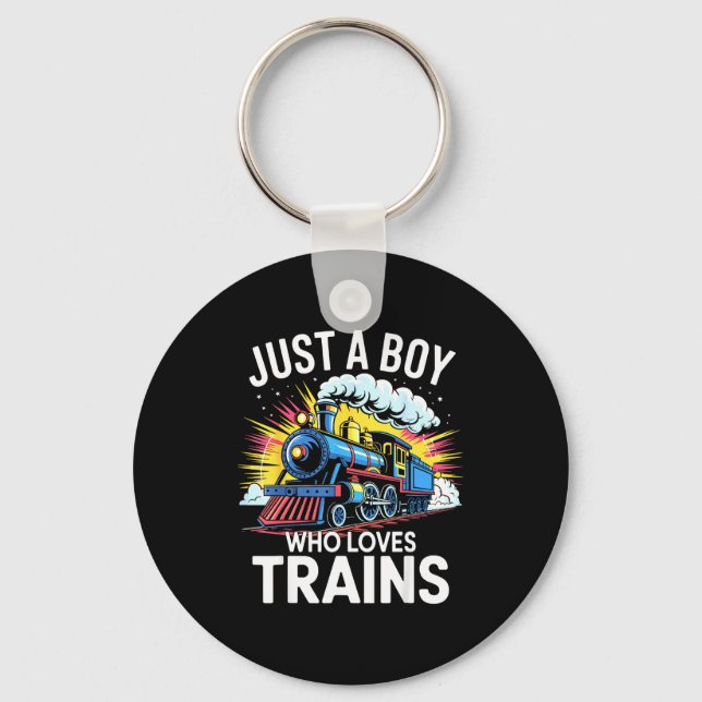 Train Lover Just A Boy Who Loves Trains  Keychain (Front)