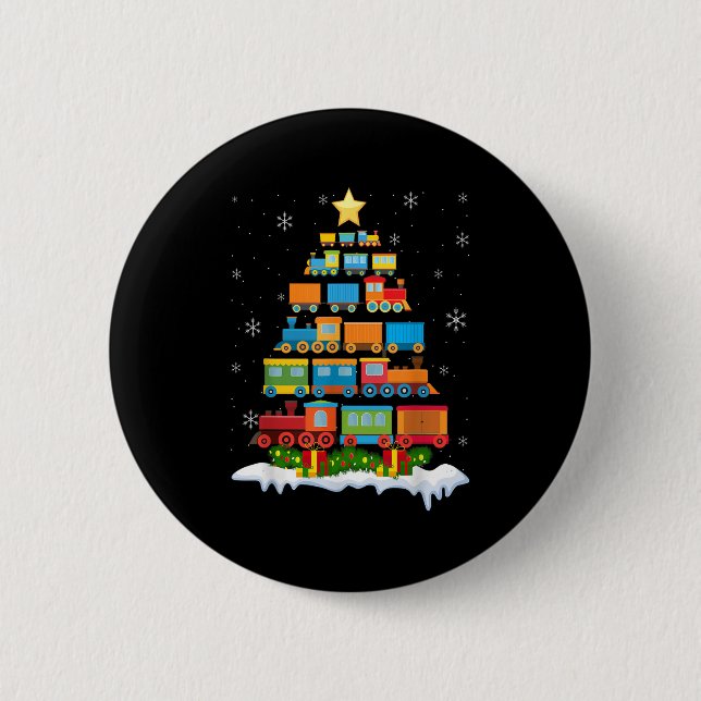 Train Lover Xmas Tree Santa Christmas Train  Button (Front)