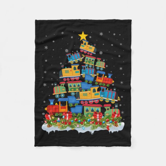 Train Lover Xmas Tree Santa Christmas Train  Fleece Blanket (Front)