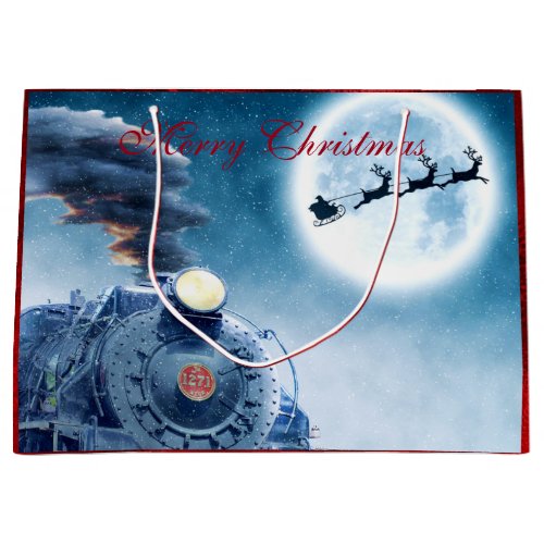 Train Merry Christmas Santa Red Foil Gift Bag