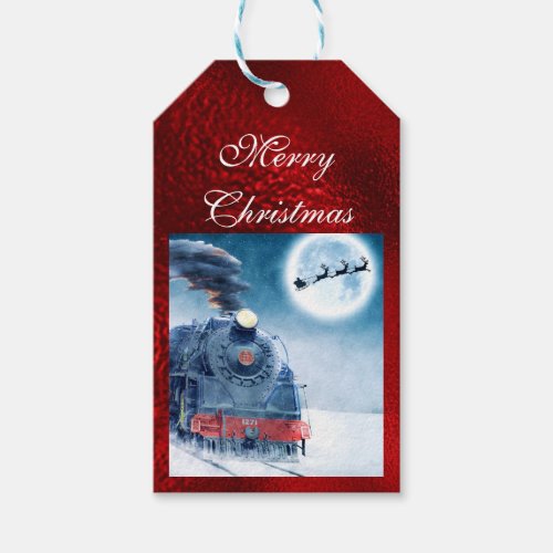 Train Merry Christmas Santa Red Foil  Gift Tags