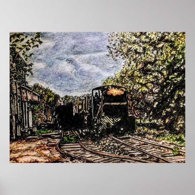 "Train Next to Rogers Feedmill" colored pencil Poster (Front)
