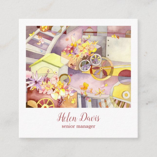 Train of Flowers Creative Square Business Card (Front)