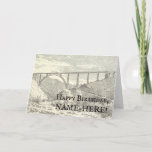[ Thumbnail: Train On a Rail Bridge, Vintage Look Birthday Card ]