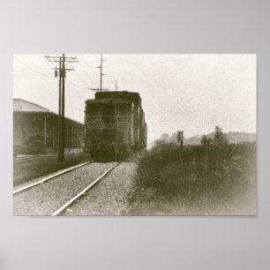 Train on Railroad Tracks Retro Locomotive Poster