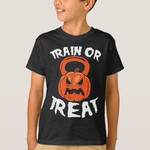 Train or Treat Halloween Kettlebell Workout Weight T_Shirt