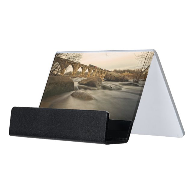 Train over James River Desk Business Card Holder (Angled Front)
