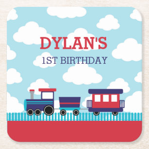 Train Paper Coasters (Navy & Red) - Boys Kids