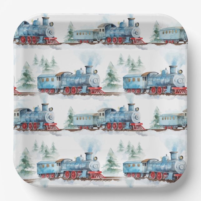 Train Paper Plates, Locomotive Party Tableware Plates (Front)