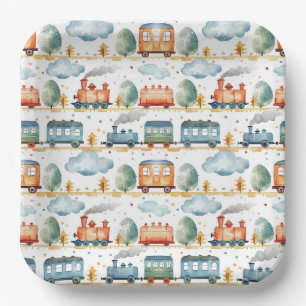 Train Paper Plates, Steam Engine Party Supplies Plates