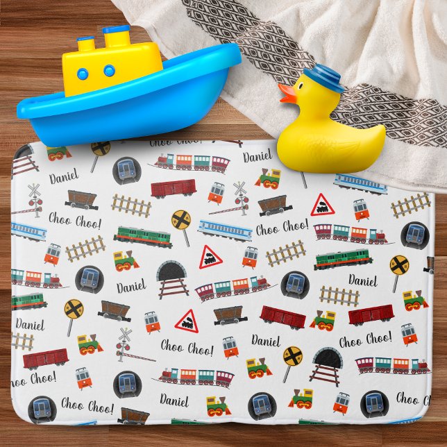 Train Pattern Little Boy First Name Choo Choo Kids Bath Mat (Creator Uploaded)