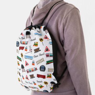Train Pattern Little Boy First Name Choo Choo Kids Drawstring Bag