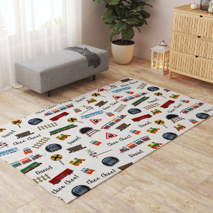 Train Pattern Little Boy First Name Choo Choo Kids Rug