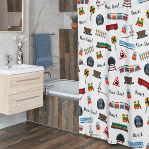 Train Pattern Little Boy First Name Choo Choo Kids Shower Curtain