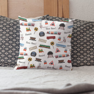 Train Pattern Little Boy First Name Choo Choo Kids Throw Pillow