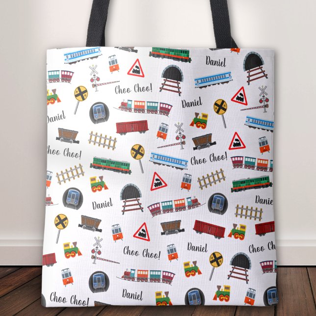 Train Pattern Little Boy First Name Choo Choo Kids Tote Bag (Creator Uploaded)