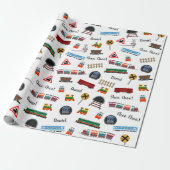 Train Pattern Little Boy First Name Choo Choo Kids Wrapping Paper (Unrolled)