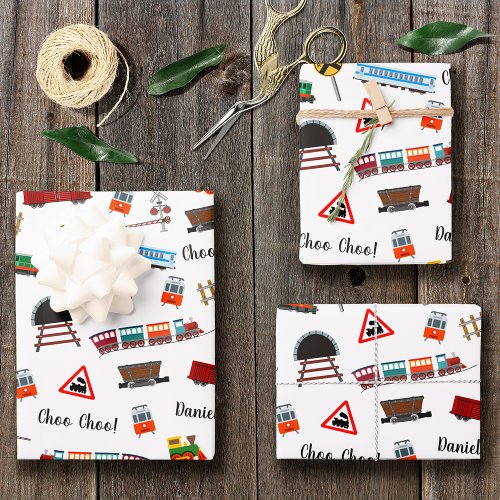 Train Pattern Little Boy First Name Choo Choo Kids Wrapping Paper Sheets