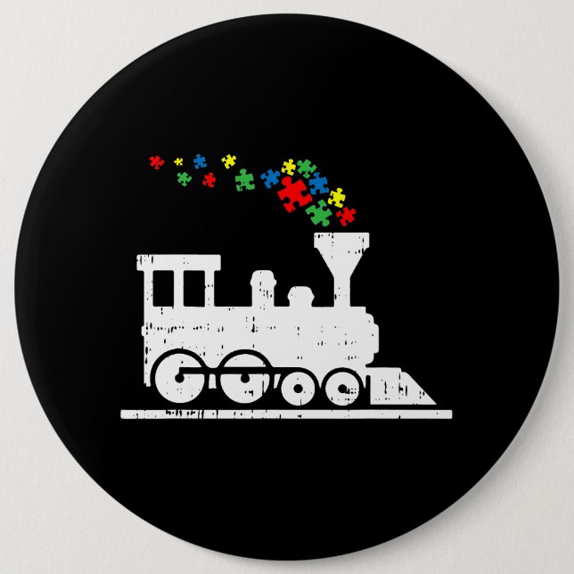 Train Puzzle Piece Autism Awareness Cute Boys Kids Button (Front)