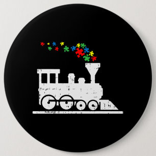 Train Puzzle Piece Autism Awareness Cute Boys Kids Button