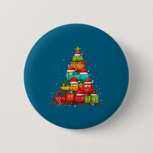 Train Railroad Locomotive Christmas Tree Xmas Hat Button