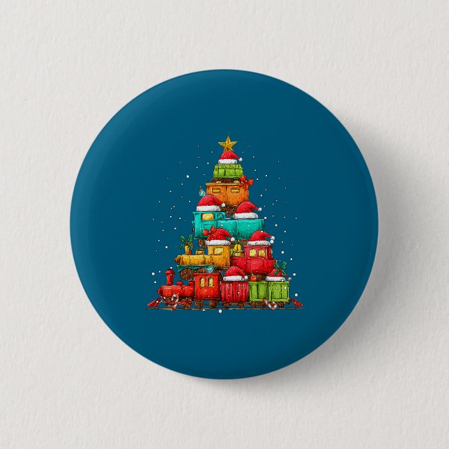 Train Railroad Locomotive Christmas Tree Xmas Hat  Button (Front)