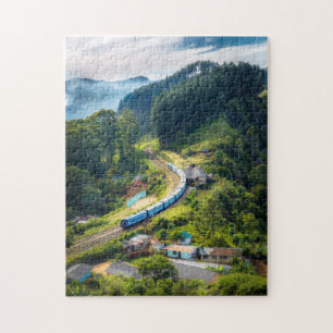 Train Railway by Town in the Mountains Jigsaw Puzzle