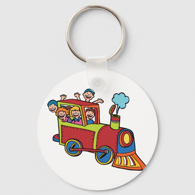 Train Riders Cartoon Keychain (Front)