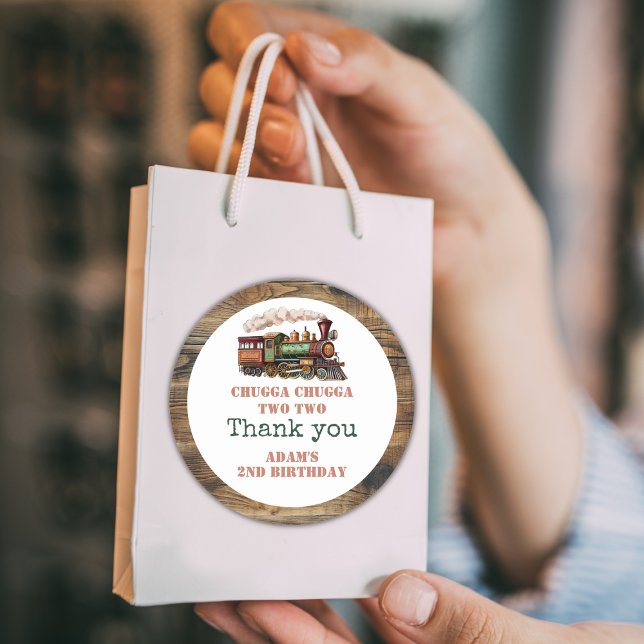 Train Second 2nd Birthday Party Chugga Chugga Two  Classic Round Sticker (Creator Uploaded)