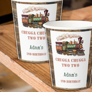 Train Second 2nd Birthday Party Chugga Chugga Two Paper Cups