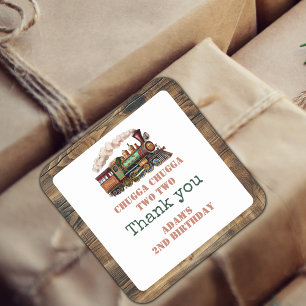 Train Second 2nd Birthday Party Chugga Chugga Two Square Sticker