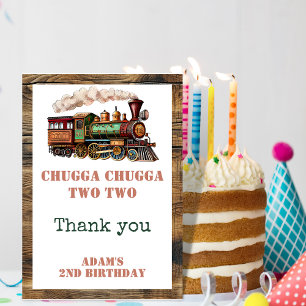 Train Second 2nd Birthday Party Chugga Chugga Two Thank You Card