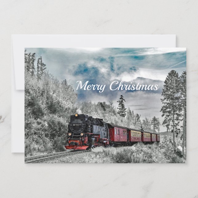 Train Snow Photo Christmas Flat Holiday Card (Front)