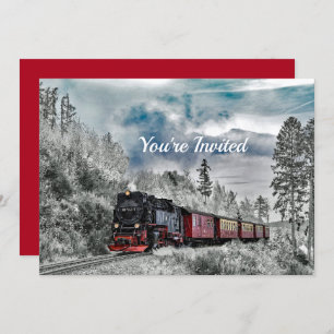 Train Snow Photo Christmas Invitation