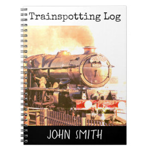 Train spotter's log, vintage steam loco, your name notebook