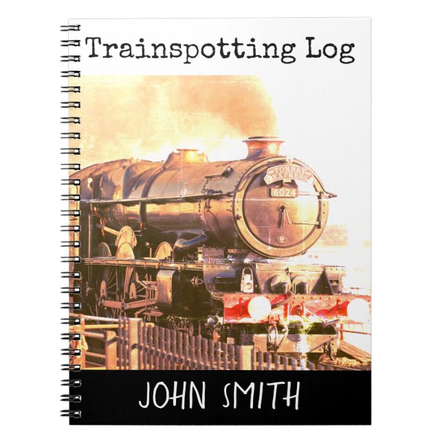 Train spotter's log, vintage steam loco, your name notebook (Front)