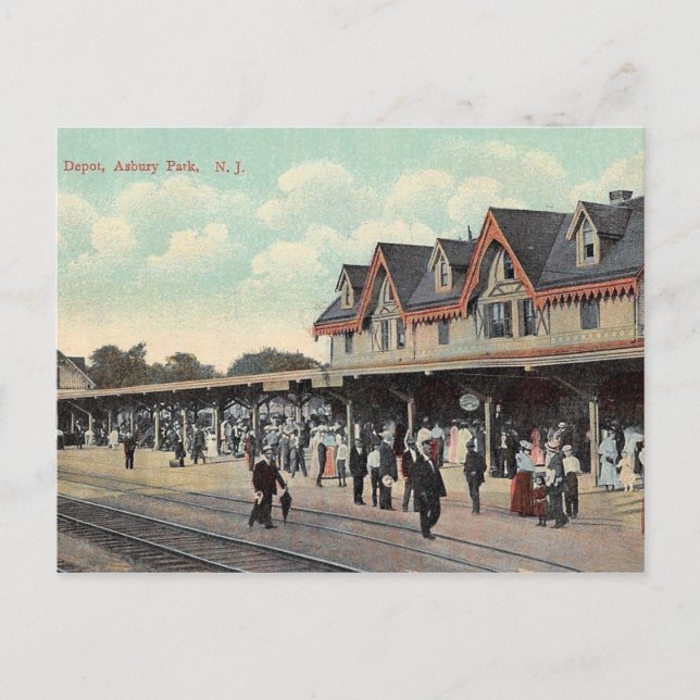 Train Station, Asbury Park, New Jersey Vintage Postcard (Front)