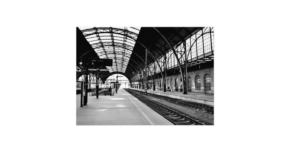 Train station black and white photo poster Zazzle