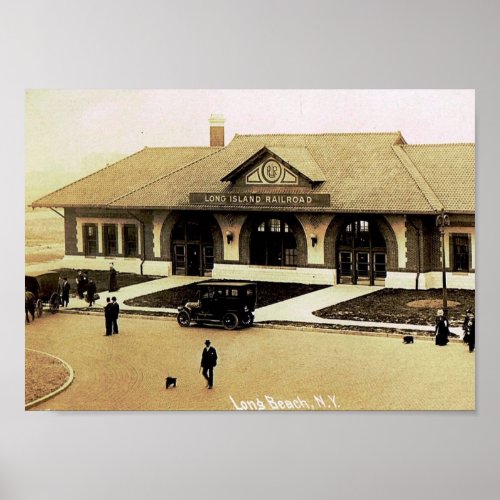 Train Station Long Beach Long Island NY Vintage Poster