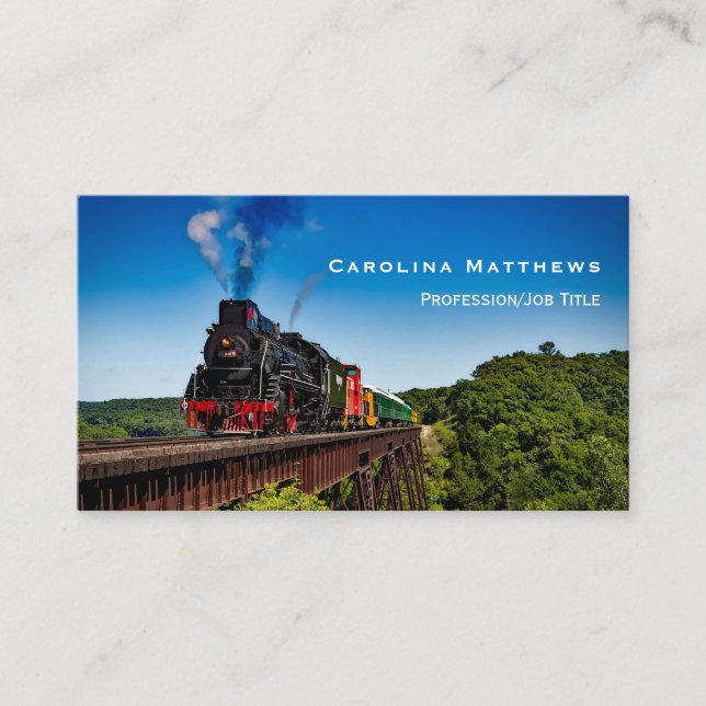 Train Steam Locomotive Bridge Business Card (Front)