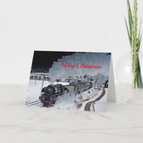 Train Steam Locomotive Snow Photo Christmas Holiday Card