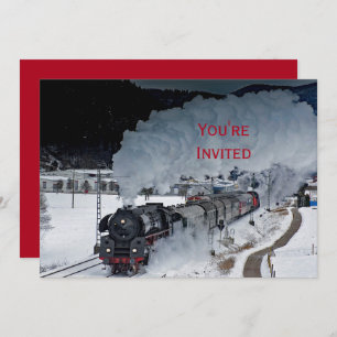 Train Steam Locomotive Snow Photo Christmas Invitation