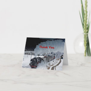 Train Steam Locomotive Snow Photo Thank You Card