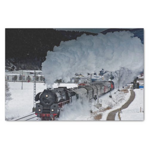 Train Steam Locomotive Snow Photo Tissue Paper